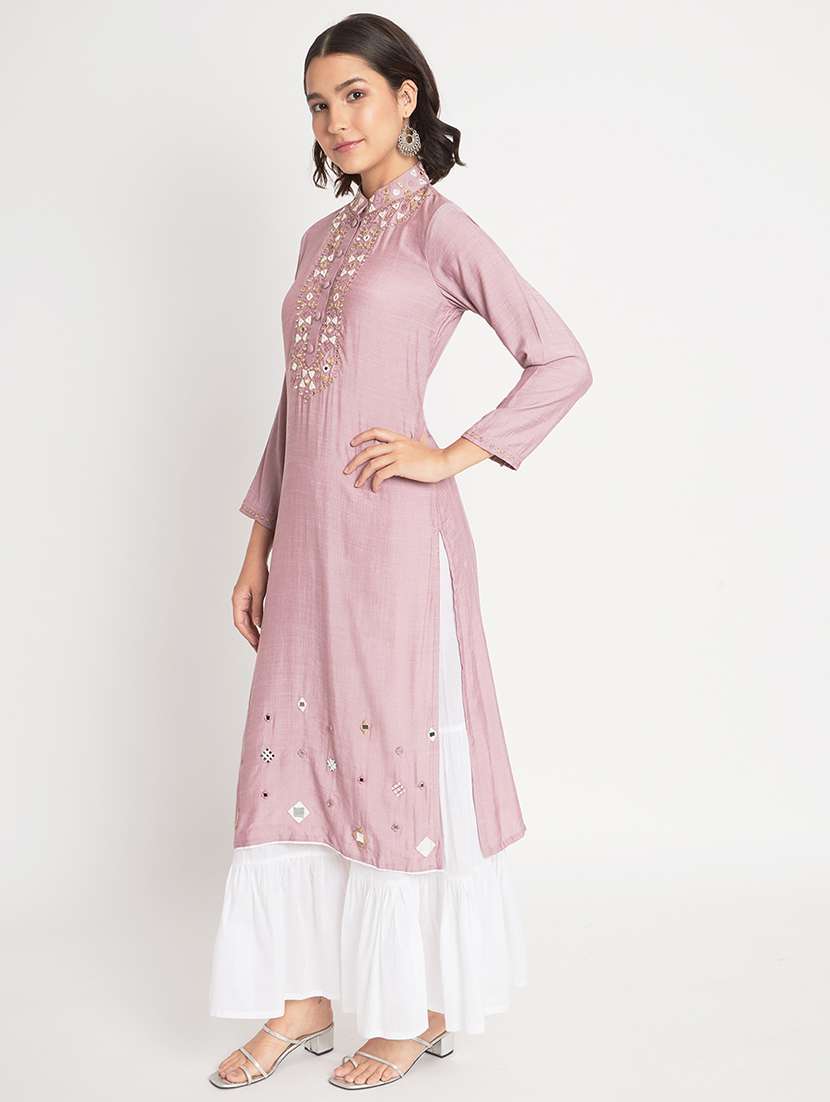 women lavender self design kurta pant set - 21304234 -  Standard Image - 3
