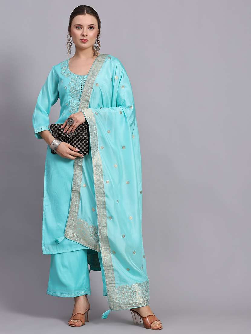 women three quarter sleeve kurta pant with dupatta set