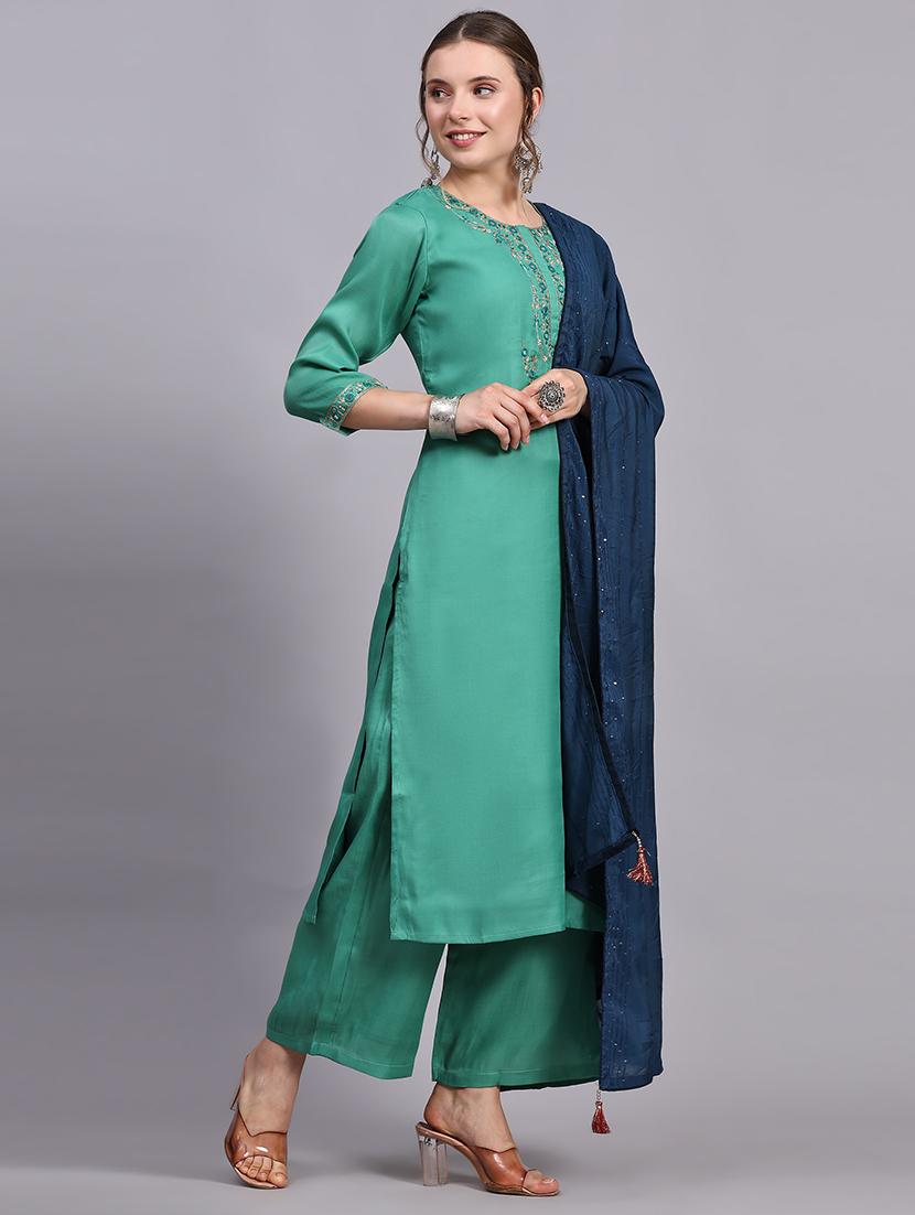 women three quarter sleeve kurta palazzo with dupatta set - 21304236 - Standard Image - 3