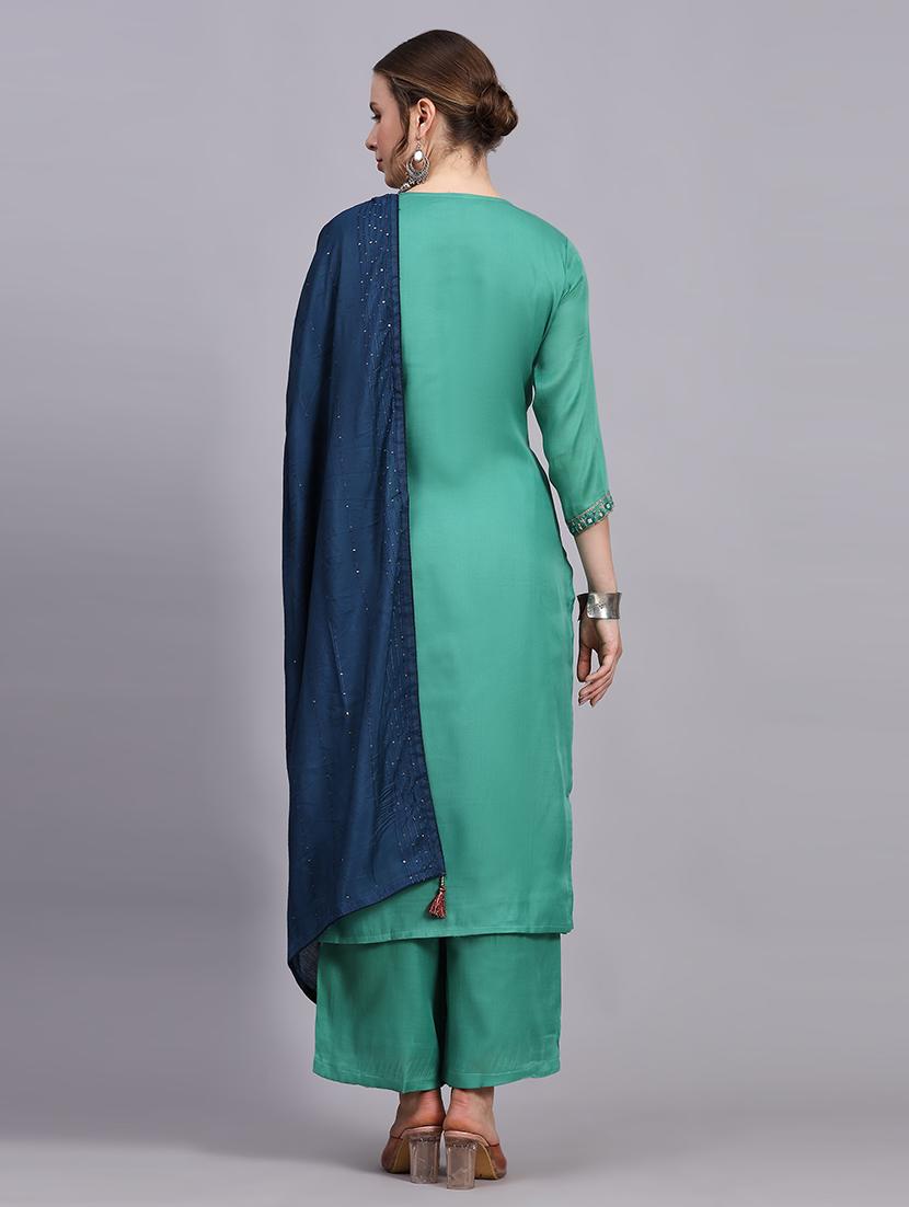 women three quarter sleeve kurta palazzo with dupatta set - 21304236 - Standard Image - 5
