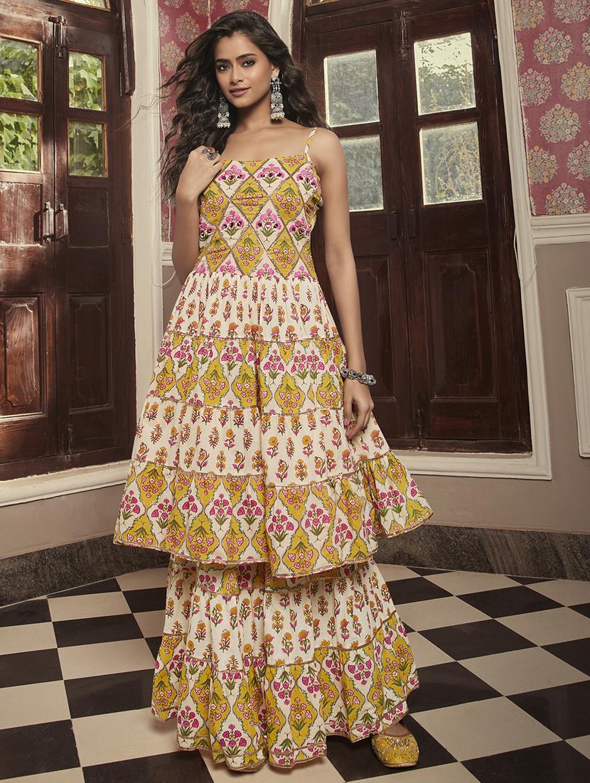 women printed kurta sharara set