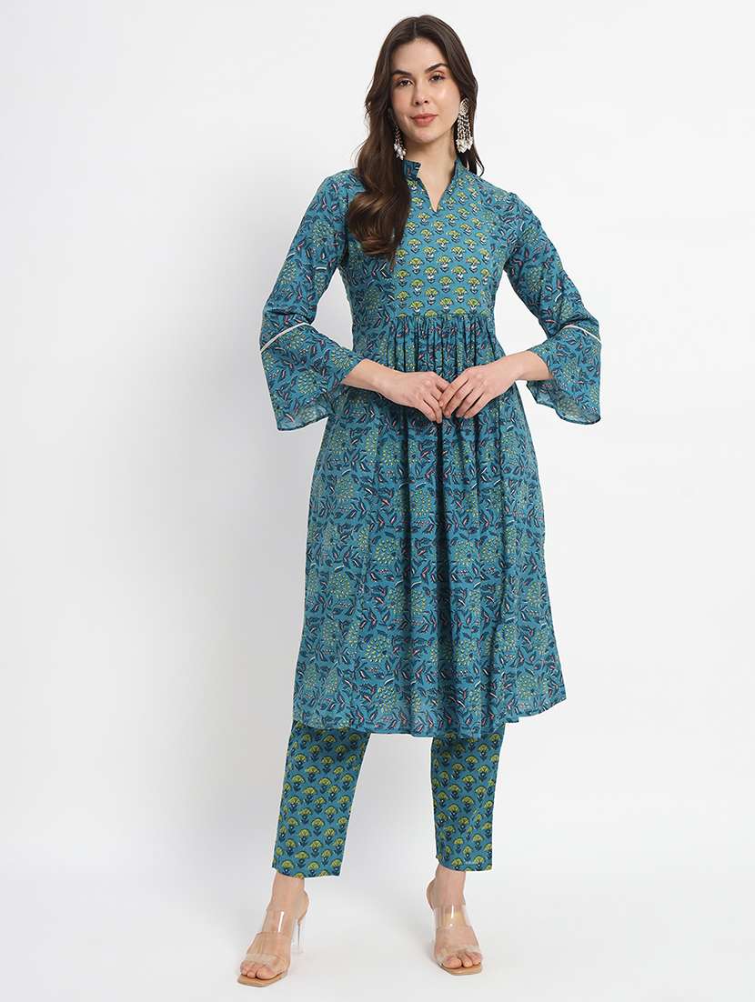 women teal printed kurta pant set - 21304239 - Zoom Image - 0