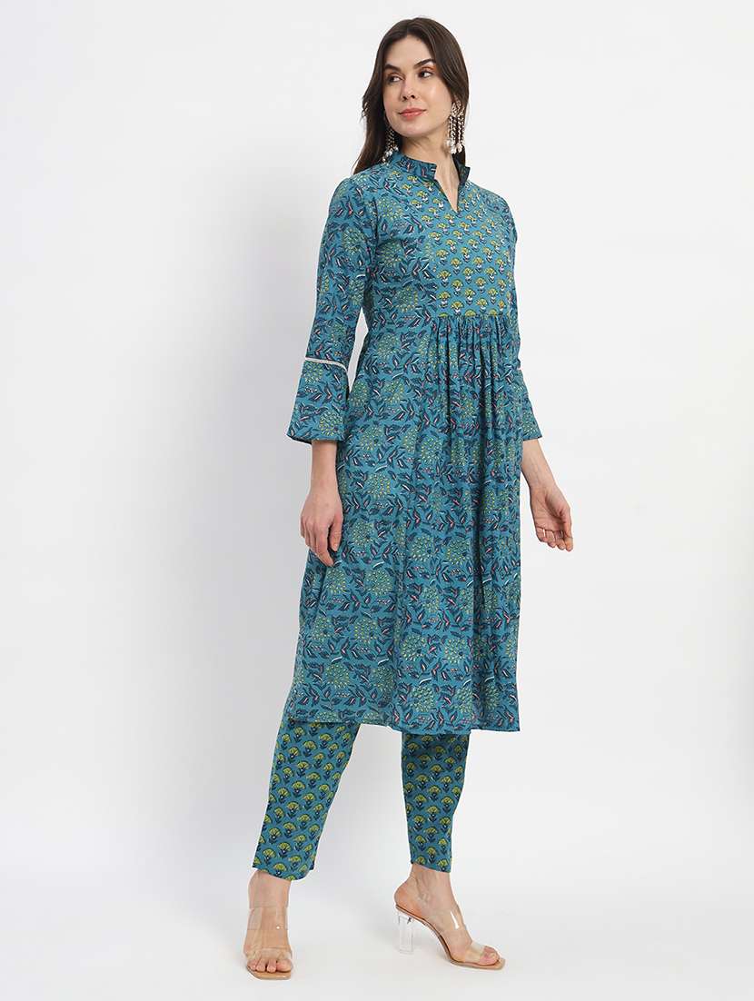 women teal printed kurta pant set - 21304239 - Standard Image - 3