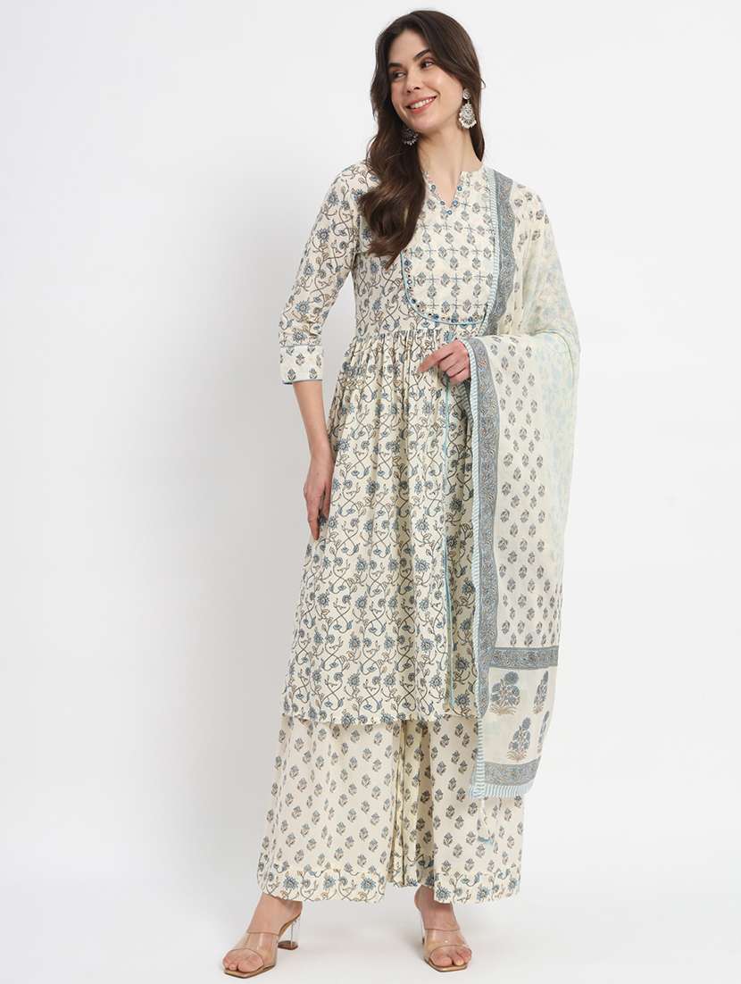 women white printed kurta sharara set - 21304242 -  Zoom Image - 0