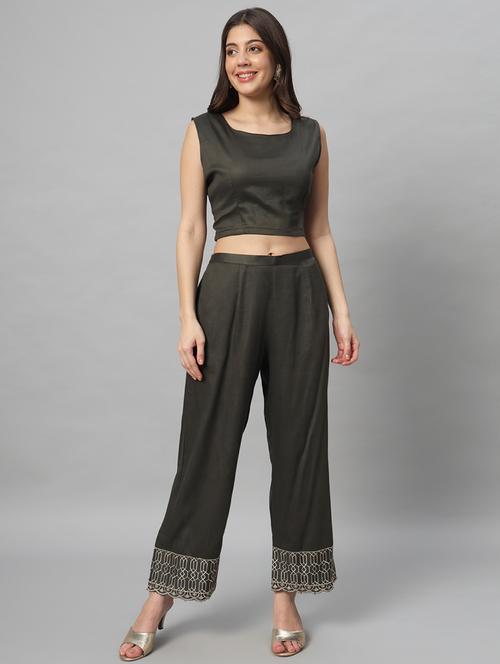 women grey printed kurta pant set - 21304259 -  Standard Image - 0