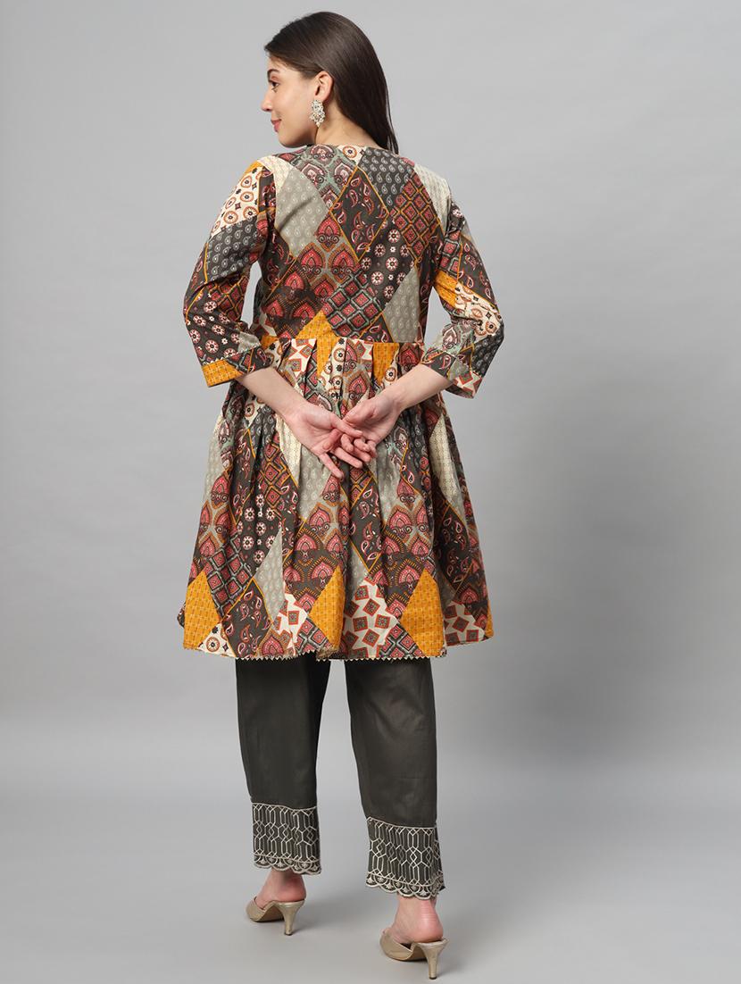 women grey printed kurta pant set - 21304259 - Standard Image - 5