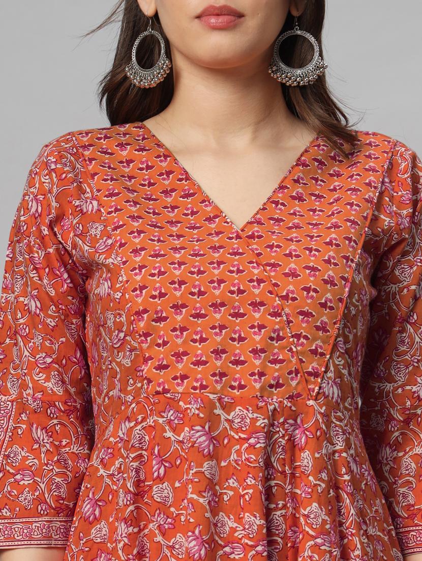 women orange floral printed kurta pant set - 21304261 - Standard Image - 5