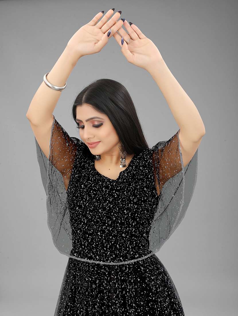 women black round neck semi-stitched gown - 21304263 -  Standard Image - 3