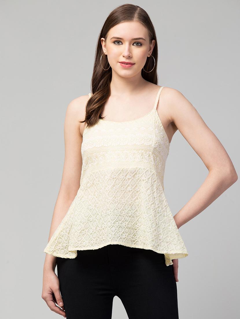 women sleeveless embroidered peplum top - 21304832 - Zoom Image - 0