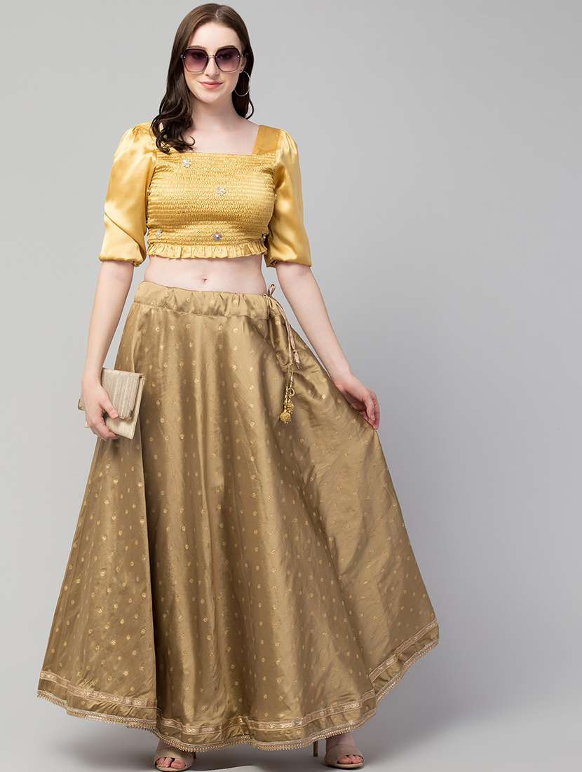 women beige self design flared skirt - 21304869 - Standard Image - 3