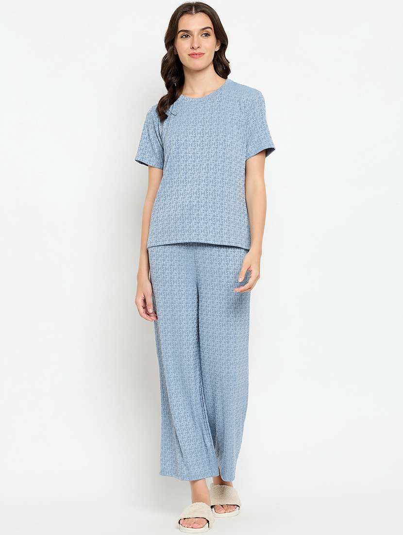 women light blue viscose pyjama nightwear set