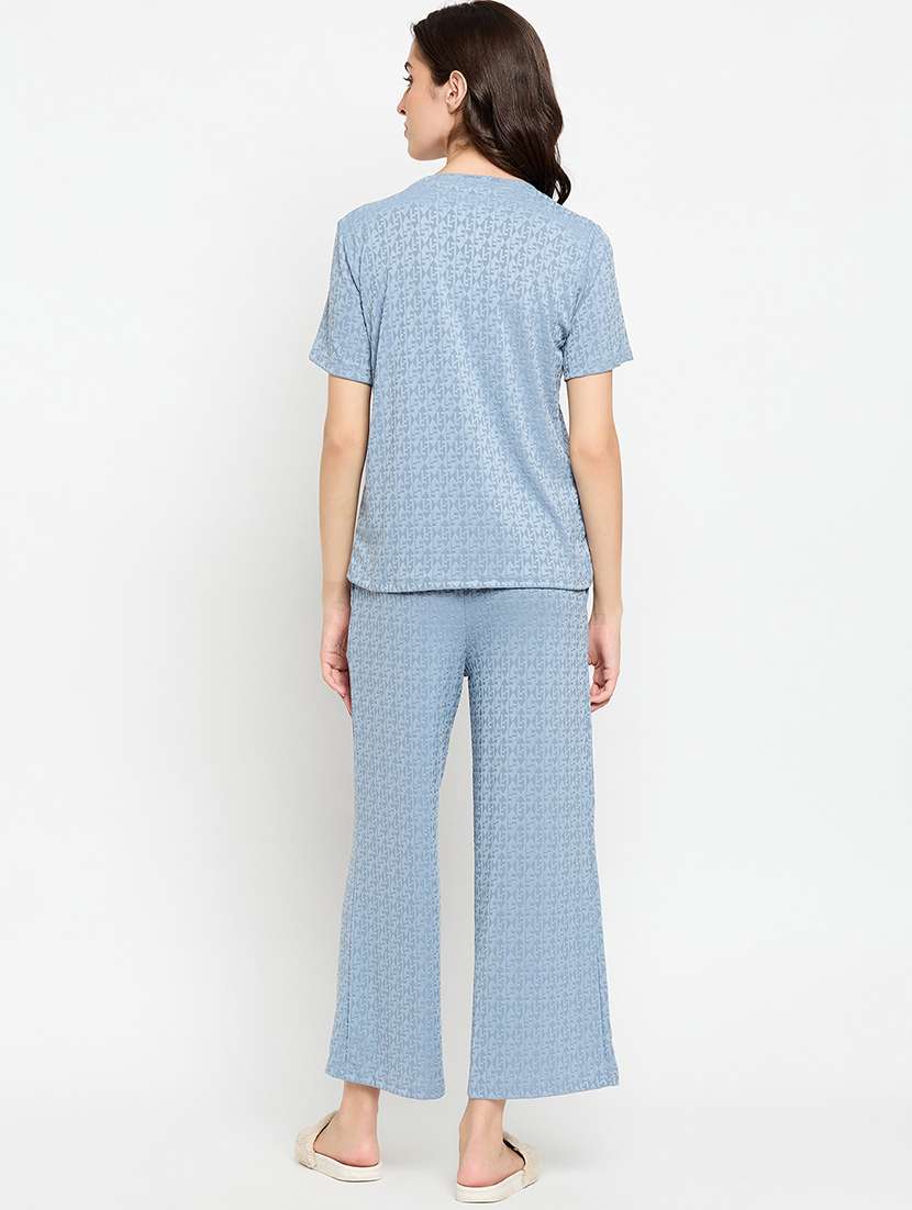 women light blue viscose pyjama nightwear set - 21305024 -  Standard Image - 3