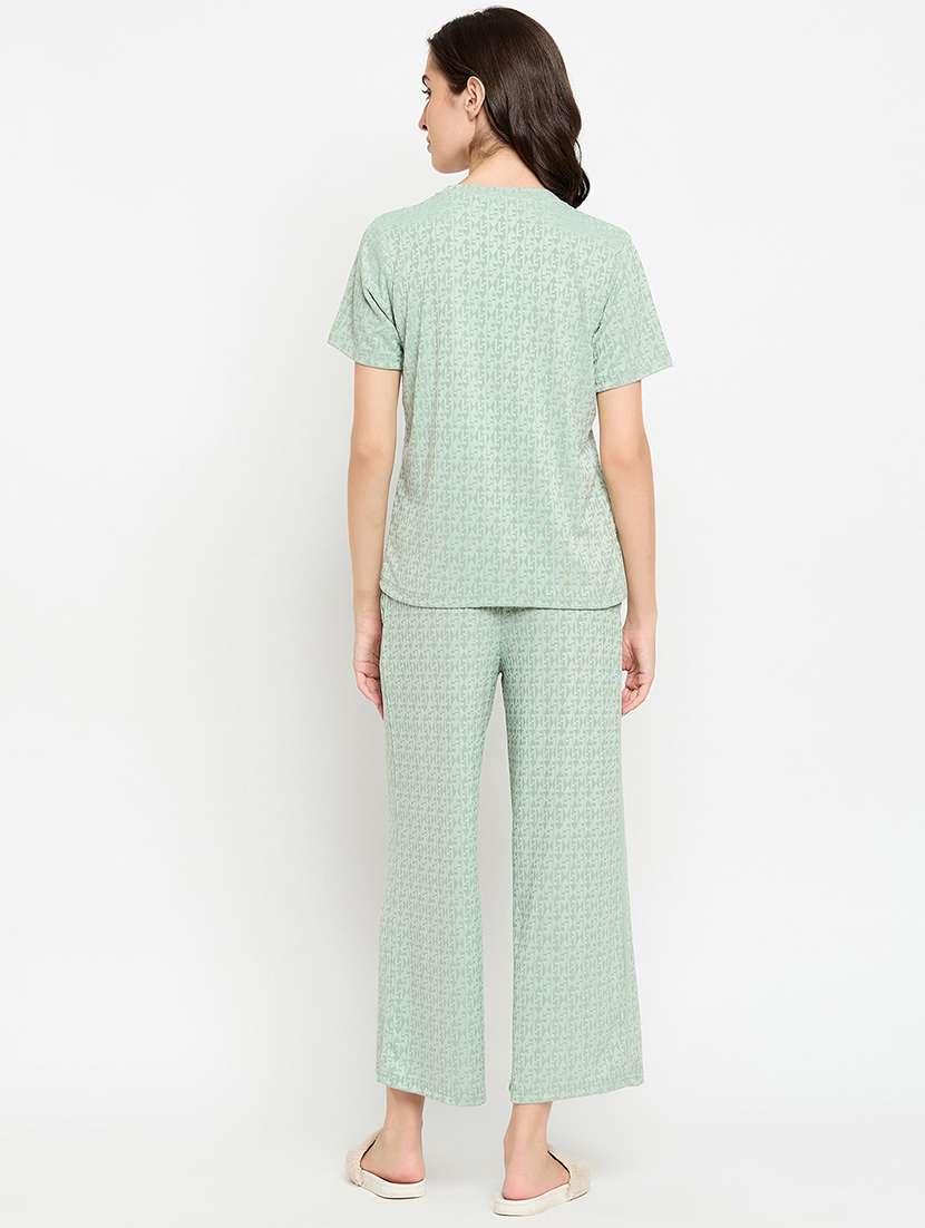 women sea green viscose pyjama nightwear set - 21305025 -  Standard Image - 3