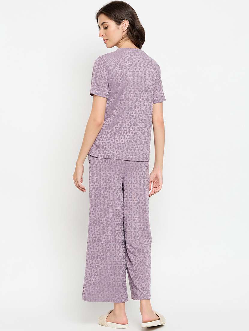 women purple viscose pyjama nightwear set - 21305026 -  Standard Image - 3
