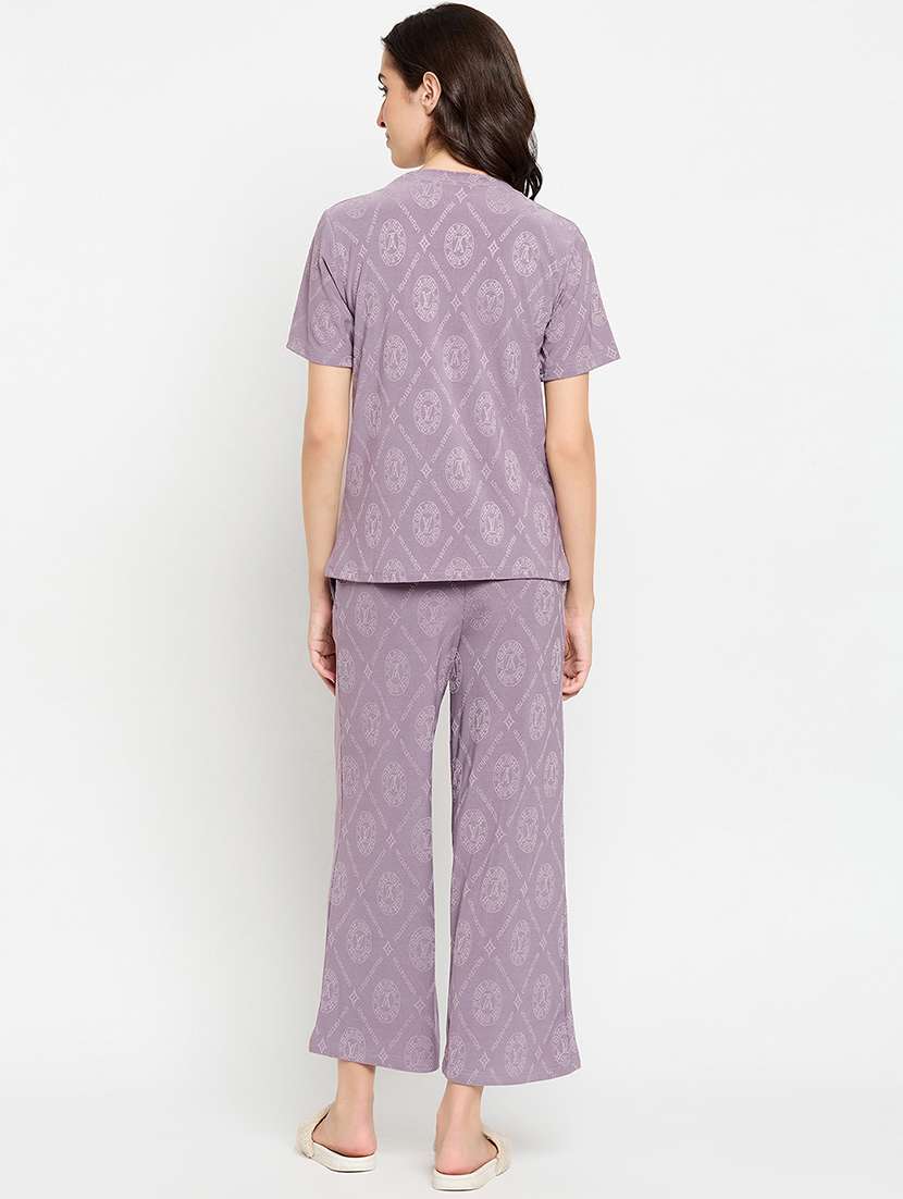 women purple viscose pyjama nightwear set - 21305032 -  Standard Image - 3