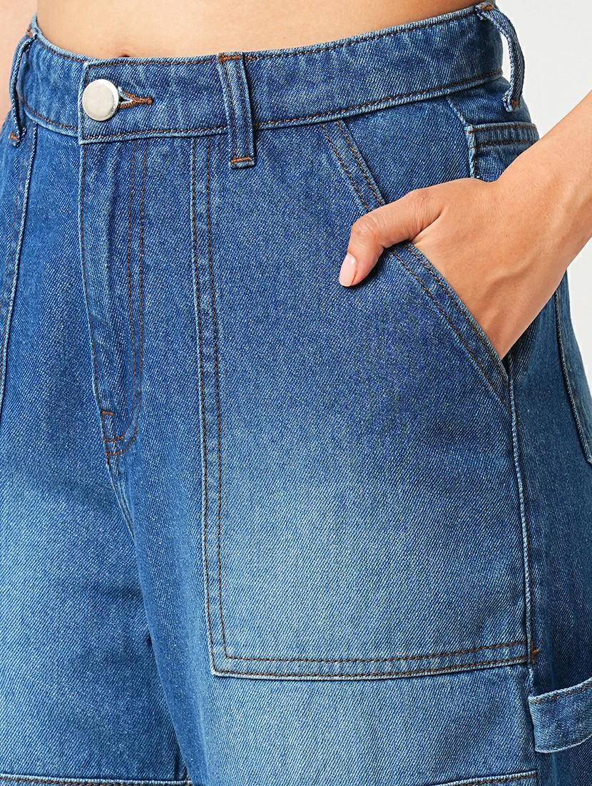globus women light blue high rise straight fit washed cargo jeans - 21305204 - Standard Image - 5