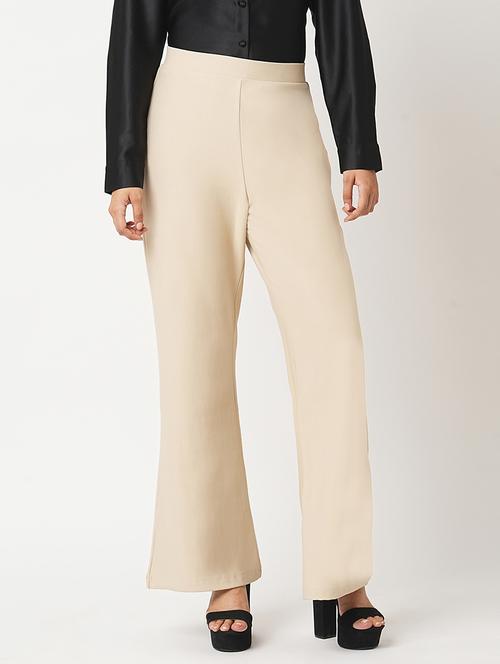 globus women beige stretchable mid-rise wide flared fit treggings - 21305208 - Standard Image - 0