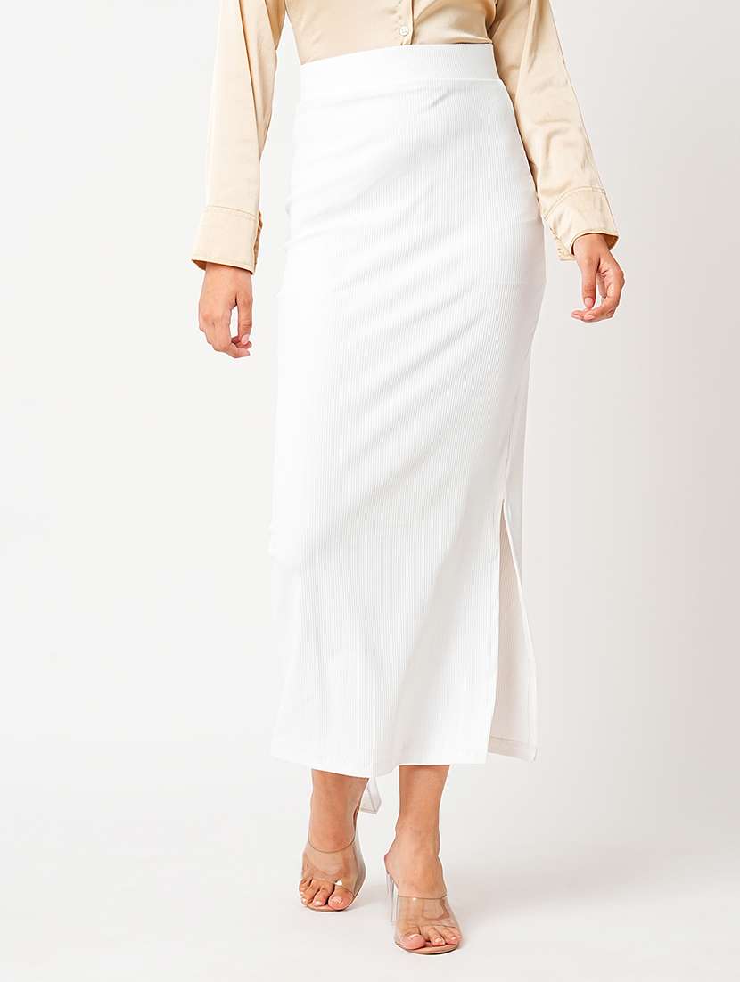 globus women white high-rise streatchable side slit maxi pencil skirt - 21305215 -  Zoom Image - 0