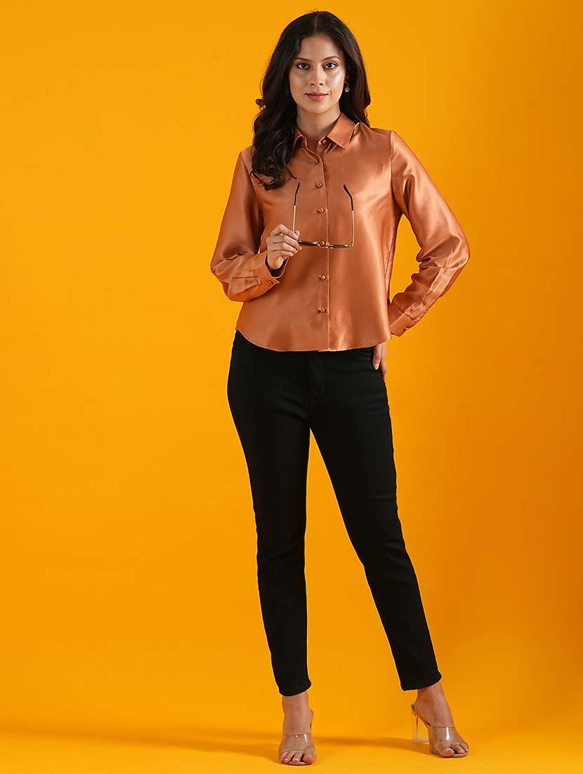 globus women peach spread collar cuffed sleeves curved hem shirt style workwear top - 21305264 -  Standard Image - 3