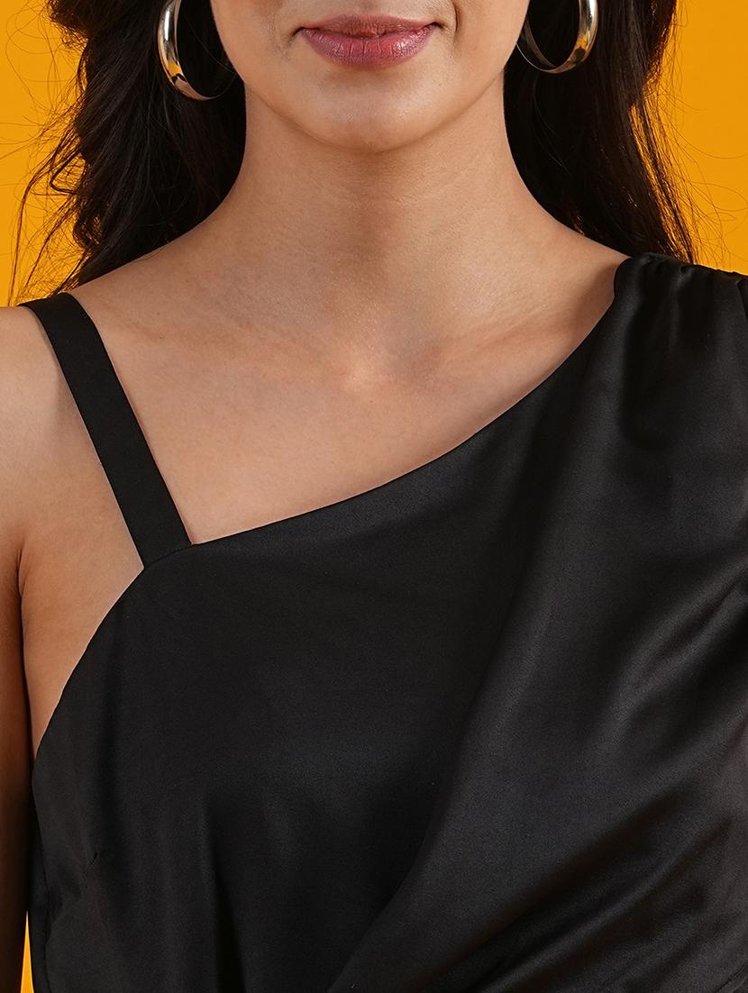 globus women black one shoulder tie-up detail satin party top - 21305266 - Standard Image - 5