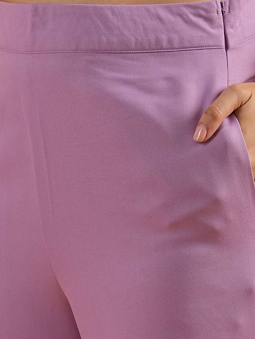 globus women lavender halter neck front slits moss crepe top with trousers co-ord set - 21305278 -  Standard Image - 5