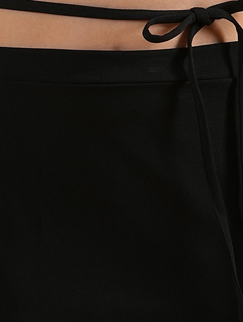 globus women black wrap neck tie-up crop top with side slit skirt party co-ord set - 21305279 - Standard Image - 5