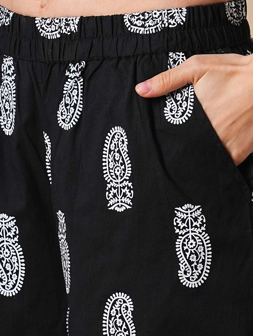 globus women black allover paisley printed straight workwear kurta & palazzos set - 21305290 - Standard Image - 5