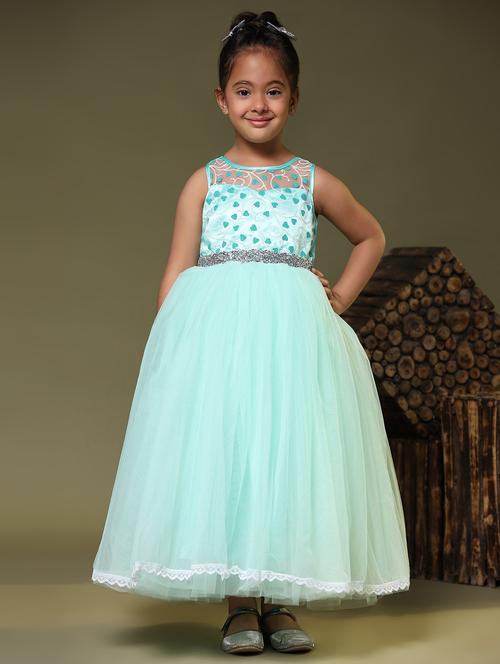 turquoise self design net frock - 21305319 -  Standard Image - 0