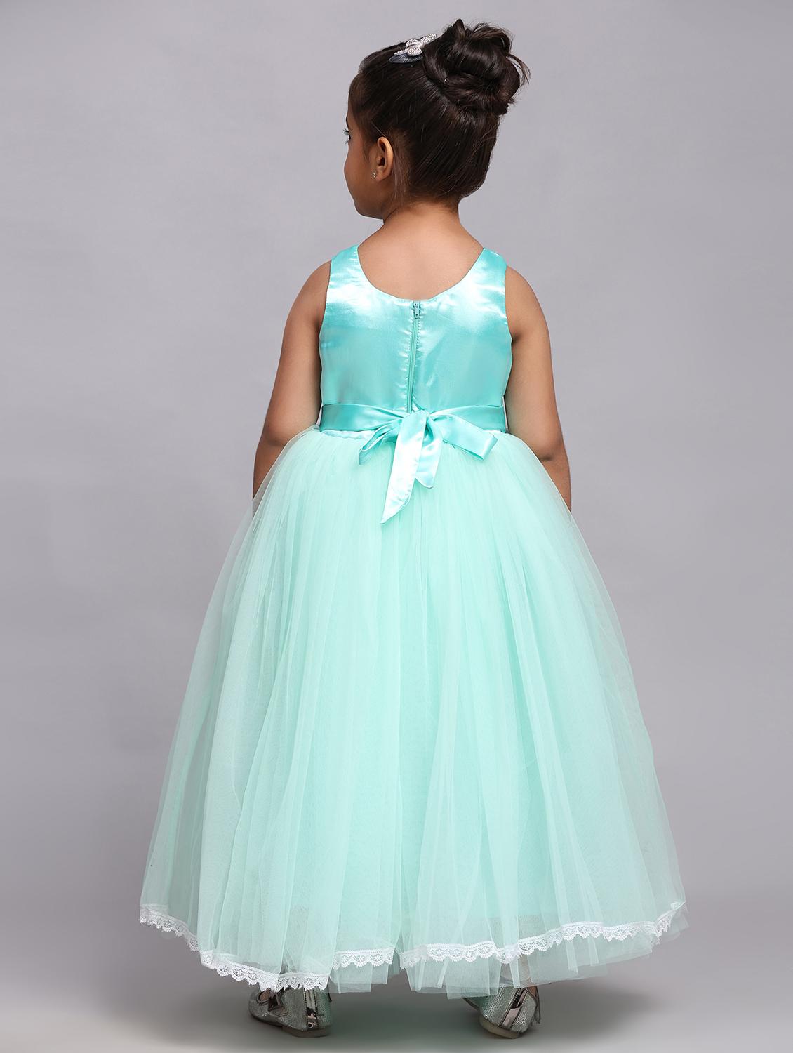 turquoise self design net frock - 21305319 - Standard Image - 3