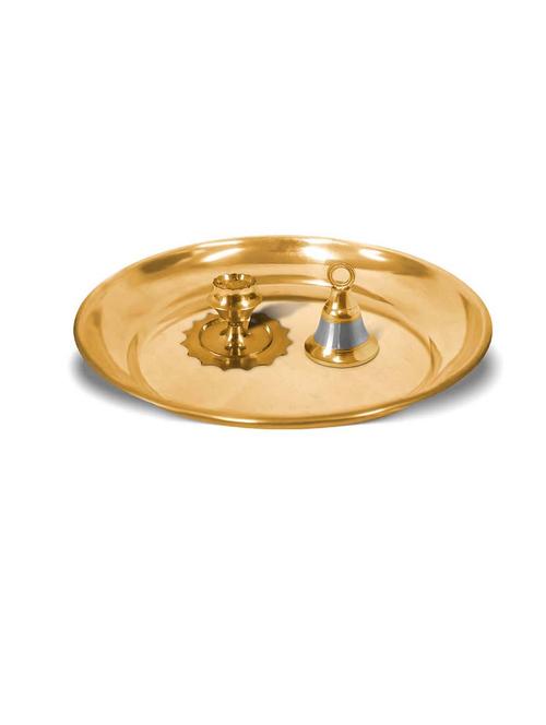 adhvik combo of small size incense holder and hanging bell with 6 inch pooja thali set for home and office - 21305483 - Standard Image - 0