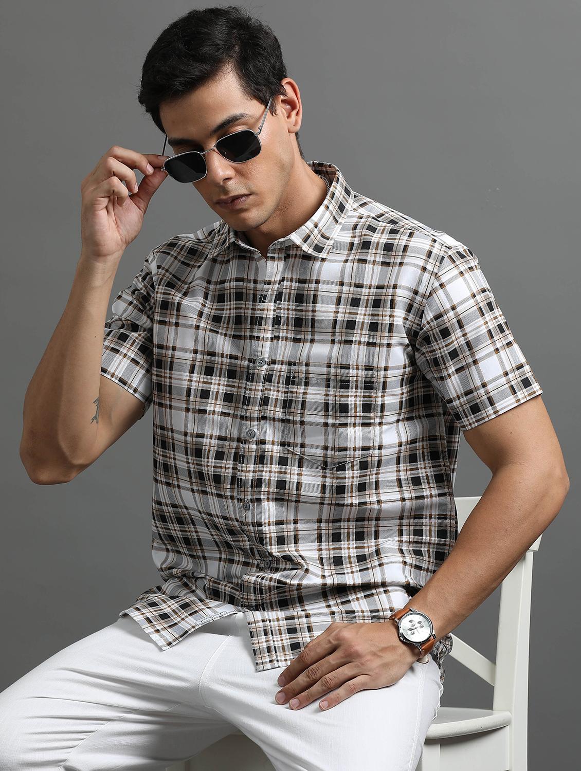 men checkered cotton casual shirt - 21305495 -  Zoom Image - 0