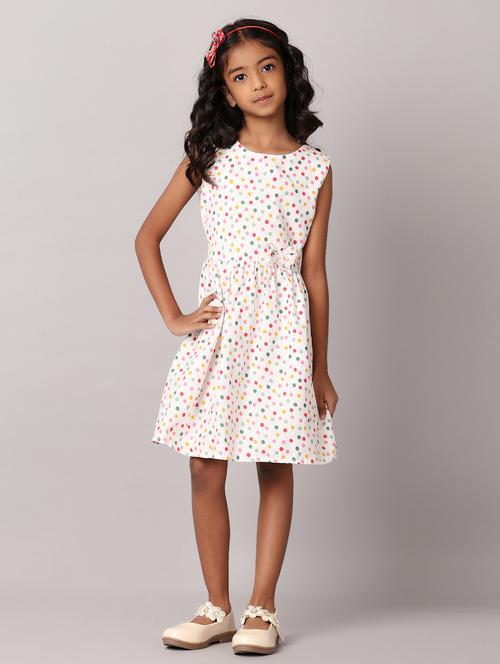 hirlswhite polka dot round neck frock - 21305569 -  Standard Image - 0