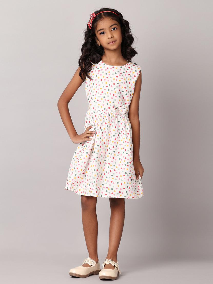 hirlswhite polka dot round neck frock - 21305569 -  Zoom Image - 0
