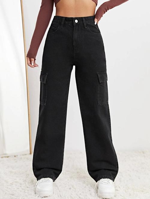 womn solid high rise wide leg jean - 21305779 - Standard Image - 0