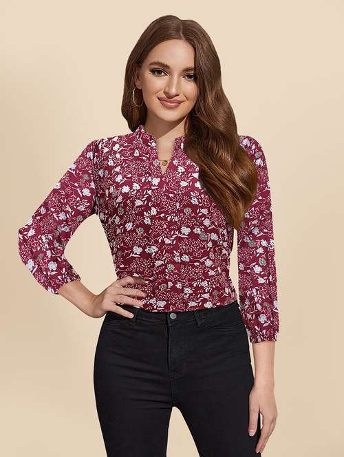 women maroon cotton blend regular top - 21306361 -  Standard Image - 0