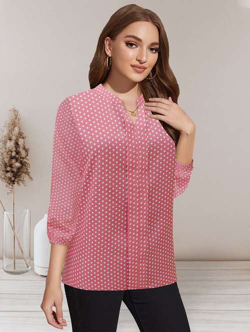 women pink cotton blend regular top - 21306362 -  Standard Image - 0