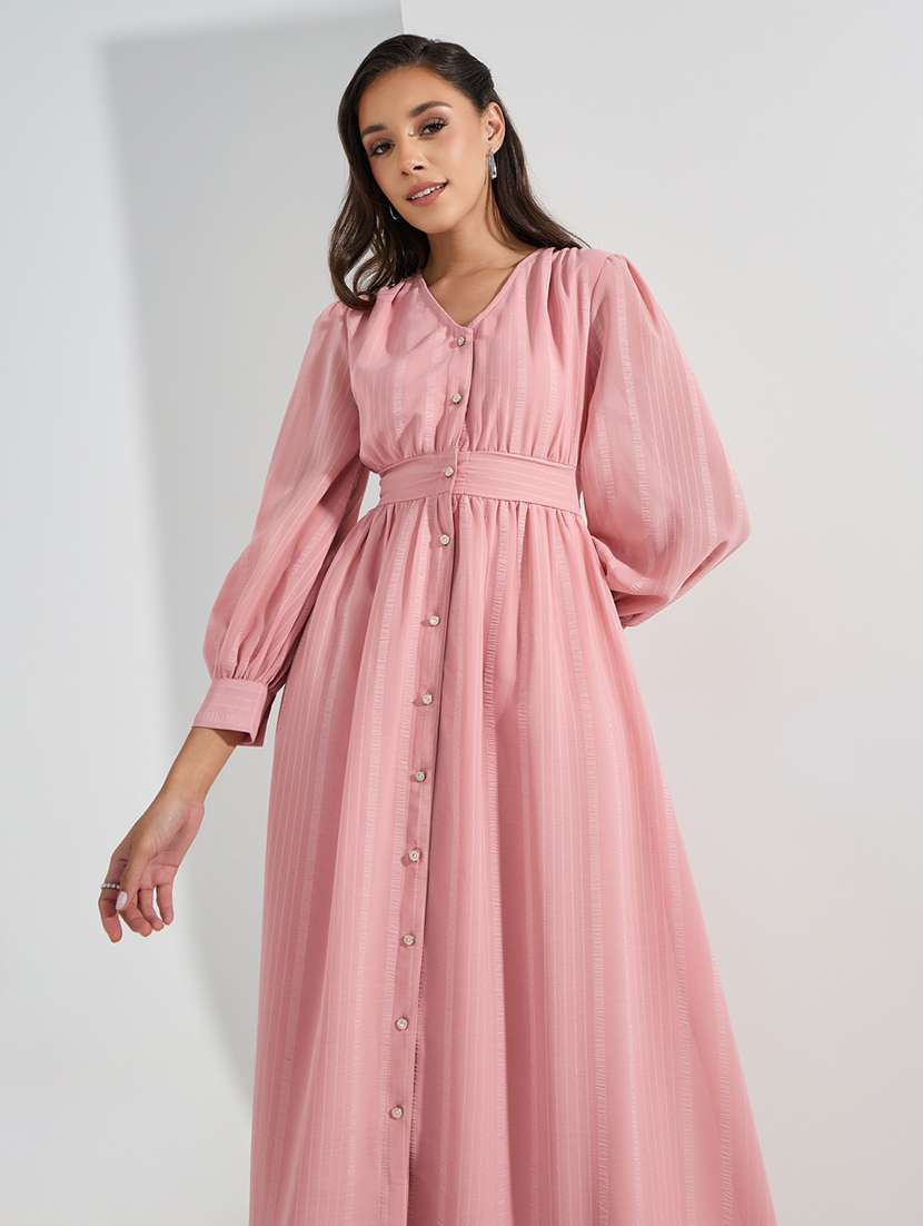 pink polyester aline dress - 21307635 -  Standard Image - 3