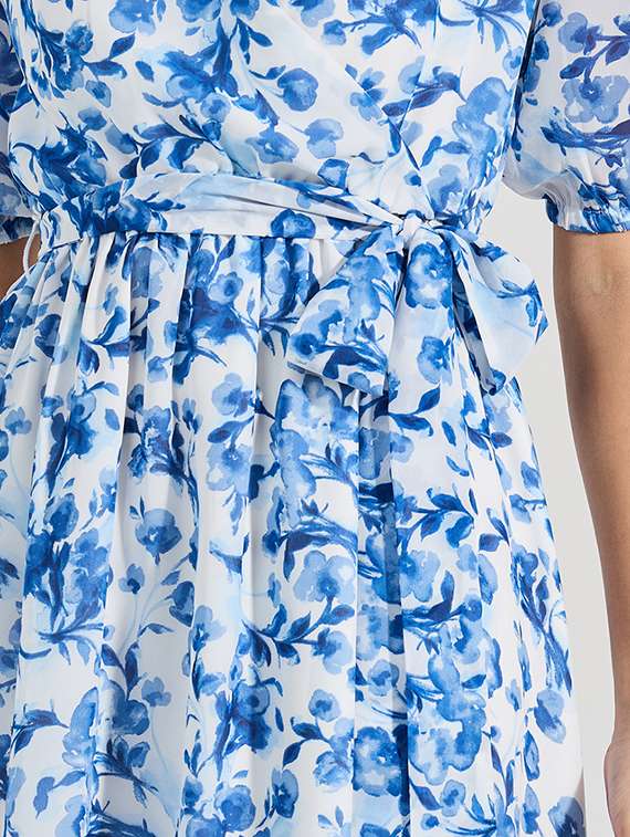 women floral print overlap neck a-line dress - 21307645 -  Standard Image - 3