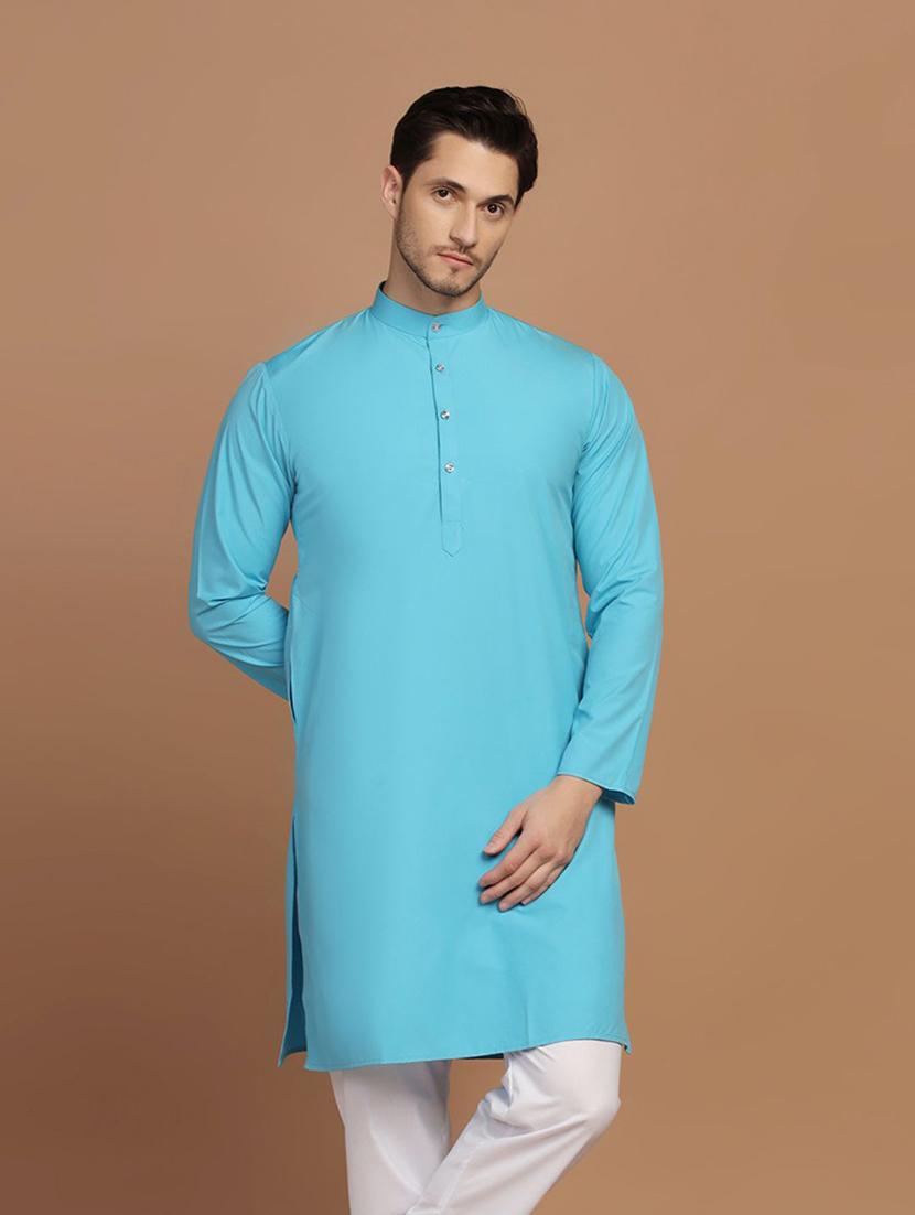 men mandarin neck solid long kurta - 21307958 - Zoom Image - 0