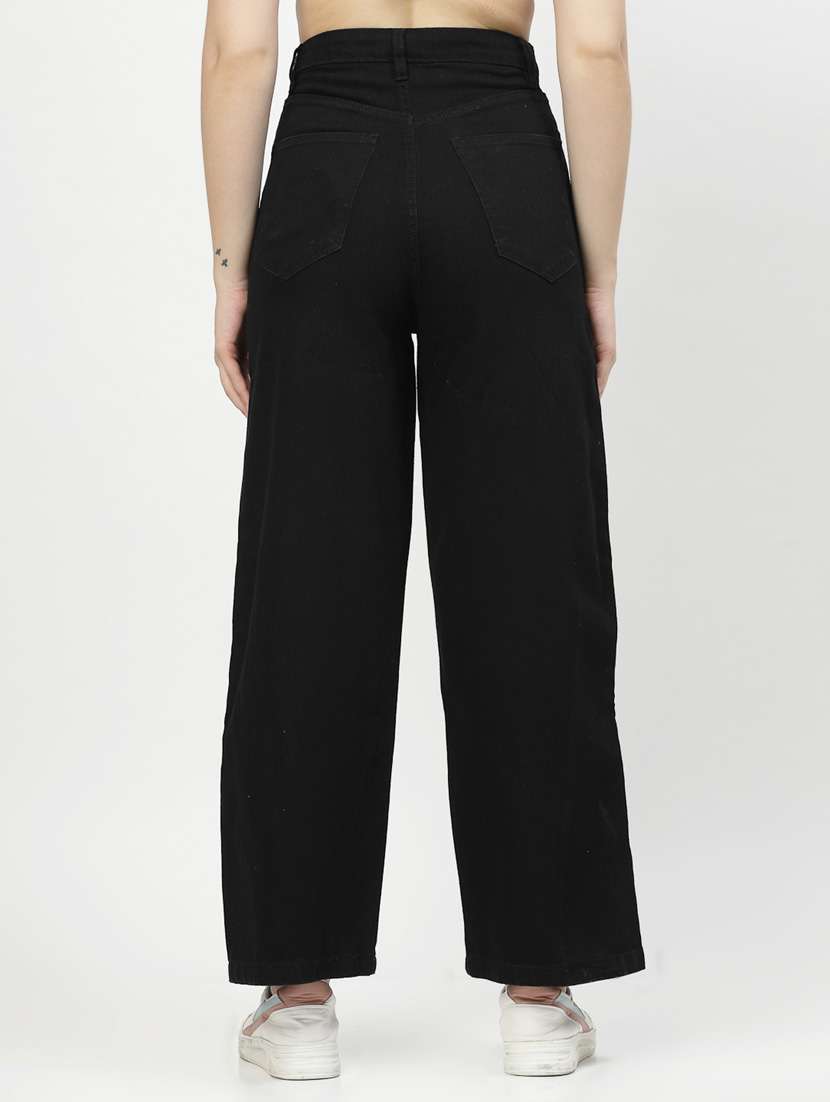 women solid high rise wide leg jean - 21307989 -  Standard Image - 3
