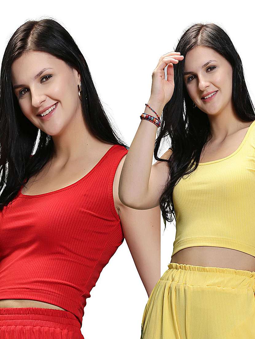 women pack of 2 solid sleeveless crop top