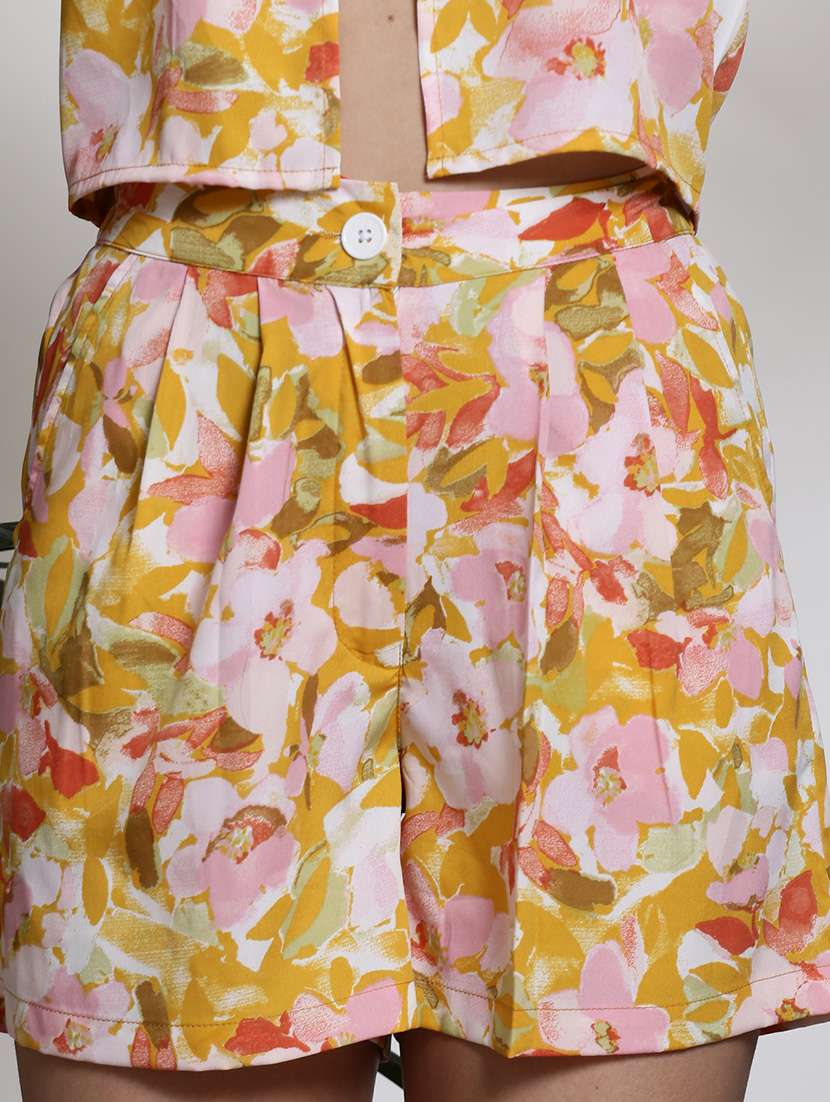 women yellow polyester top and shorts co-ord set - 21308048 -  Standard Image - 5