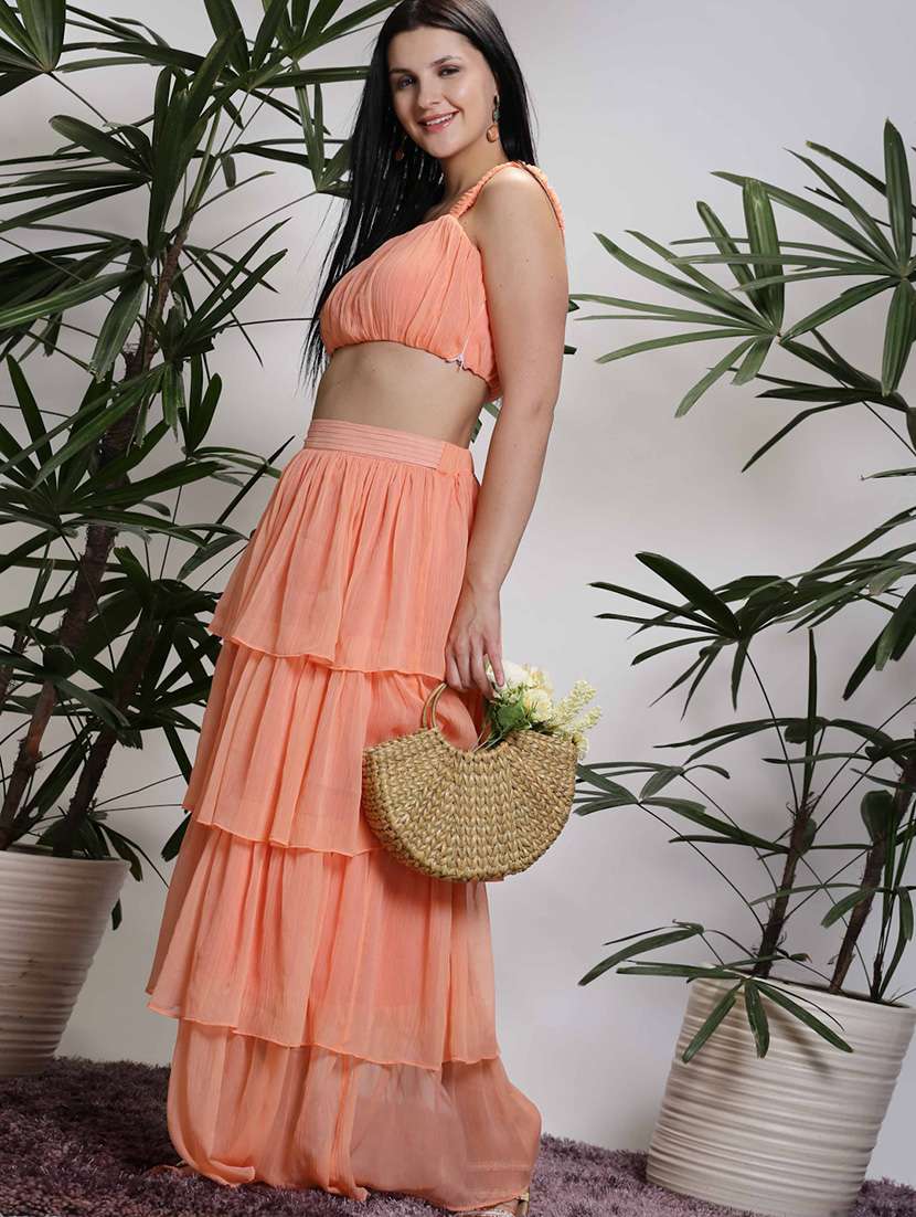 women peach polyester top and skirt co-ord set - 21308053 -  Standard Image - 3