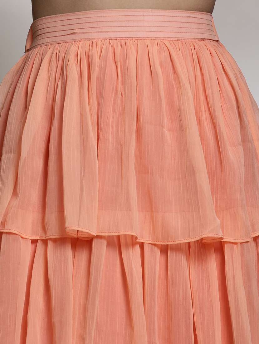 women peach polyester top and skirt co-ord set - 21308053 -  Standard Image - 5