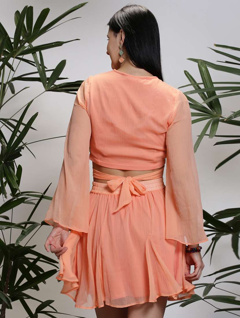 women peach polyester top and skirt co-ord set - 21308054 - Standard Image - 3