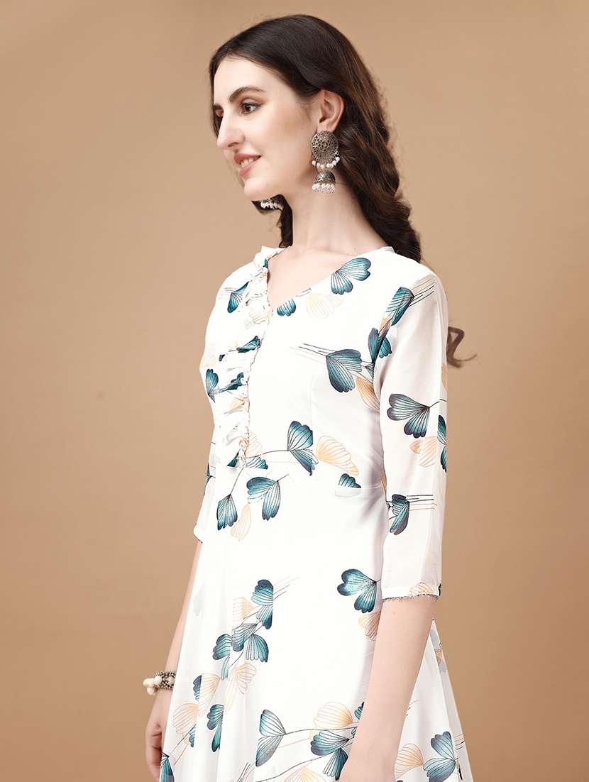 women white v neck kurta dupatta set - 21308110 -  Standard Image - 3