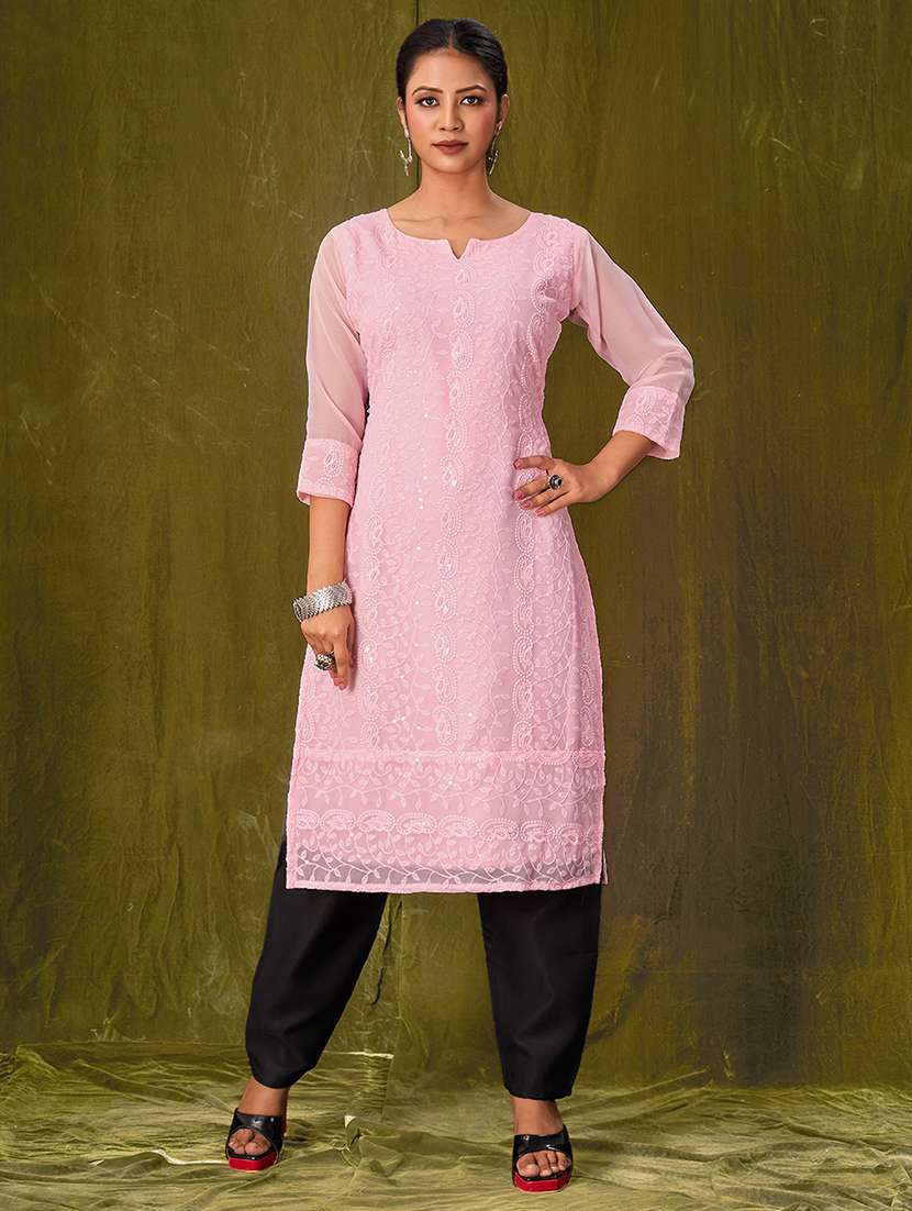 women three quarter sleeve straight kurta - 21308116 -  Zoom Image - 0