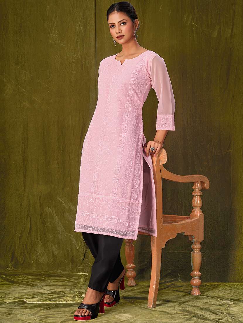 women three quarter sleeve straight kurta - 21308116 -  Standard Image - 3