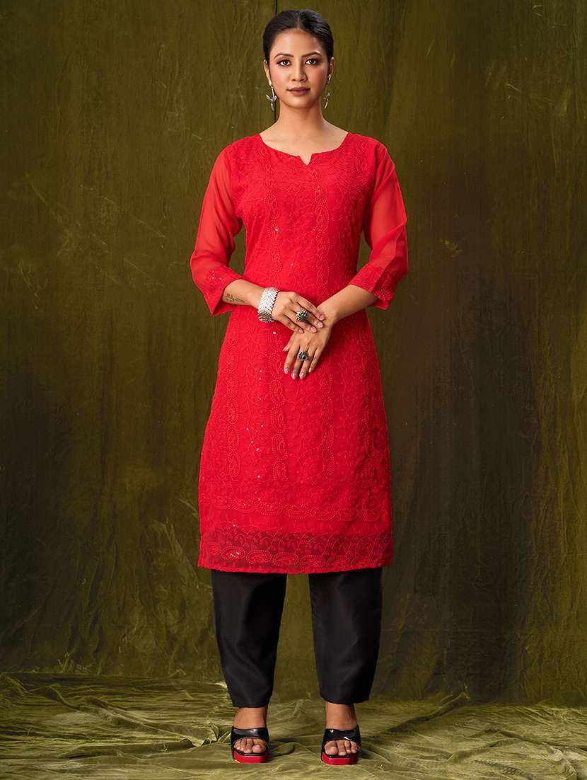 women three quarter sleeve straight kurta