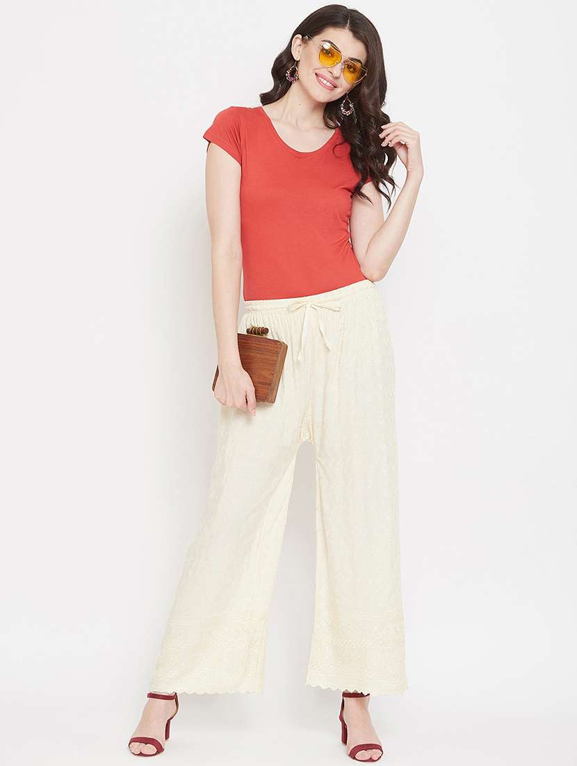 women off white rayon palazzo - 21308258 - Standard Image - 3